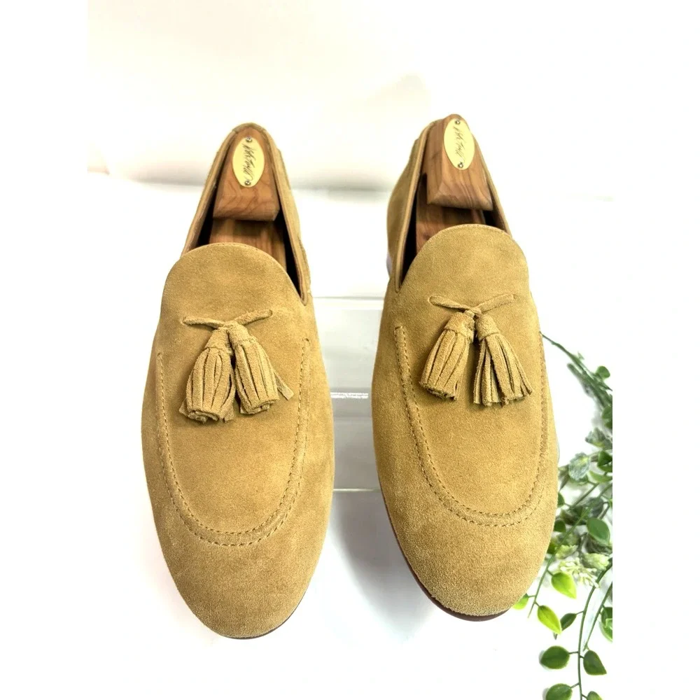 Allen Edmonds Men's Tan Suede Tassel Loafer Shoes Size 8.5 D Presley NWOB